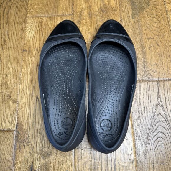 Crocs Black Cap Toe Ballet Flats Slip On 12300 Womens Size 9 Lightweight Shoes - Picture 4 of 6
